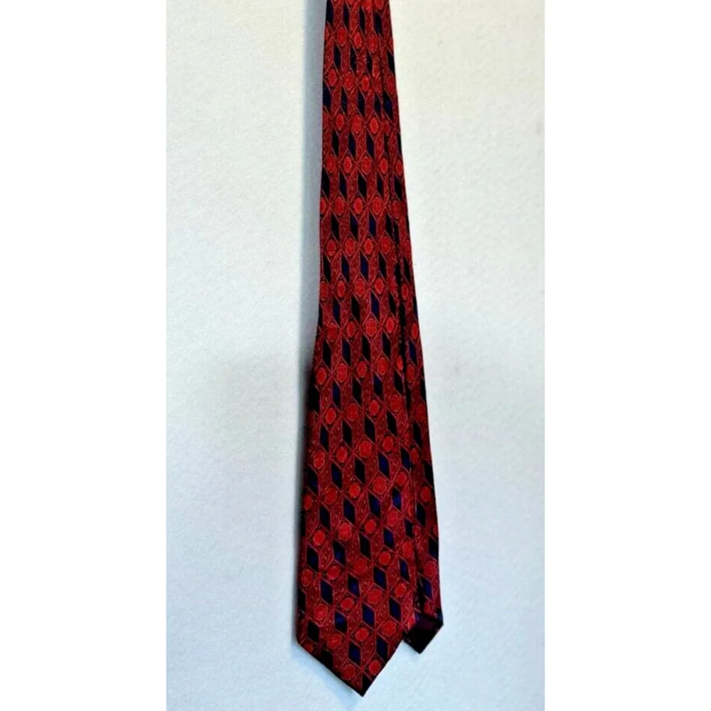 Vintage LANVIN‎ Silk Tie Floral Red Blue Made In France 56